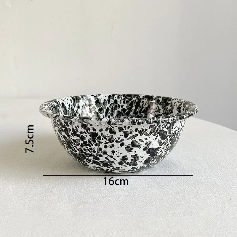 Retro Enamel Dinnerware | Splash Ink Pattern | Plates, Bowls, Cups & Spoons | Assorted Designs C-bowl