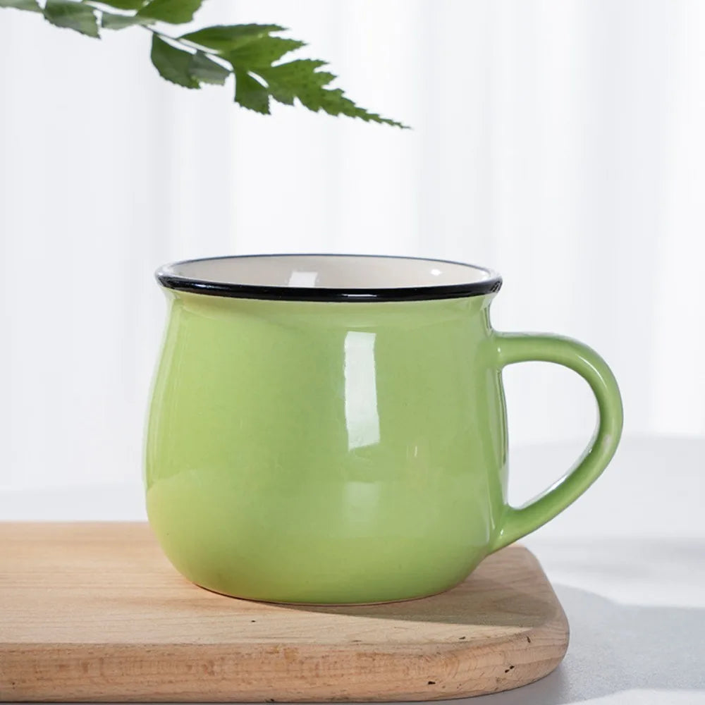 Nordic Ceramic Coffee Mug & Tea Cup – Solid Colour, Vintage Style, Available in 300ml & 400ml, Multiple Colours Green
