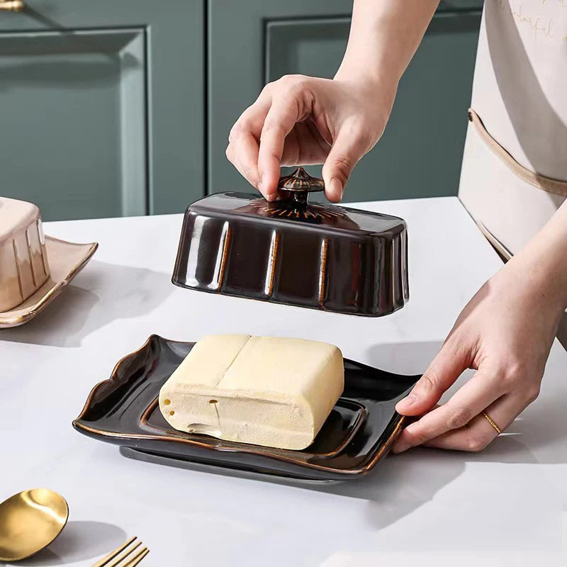 Enamel Butter & Cheese Dish with Lid | Retro Style | 19.3x14.2cm | 3 Colours