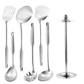 Stainless Steel Kitchen Utensils Set – Long 304 Stainless Steel Cooking Utensil Set, Includes Ladle, Whisk, Tongs, Spatula, Skimmer, Turner, Pasta Server & More, Heat-Resistant & Dishwasher Safe, Available in 3 Sizes 7 Pieces