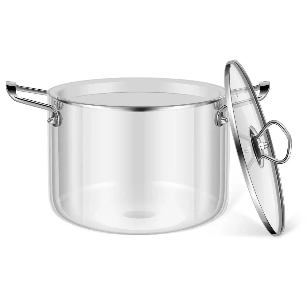 3.5L Transparent Glass Stockpot with Lid – Gold-Toned Stainless Steel Double Handles, Heat-Resistant & See-Through Cooking Pot Ideal for Stews, Soups, Pasta, Milk & More – Safe for Gas & Induction – Available in Gold-Toned or Silver-Toned Handle and Lid Silver-toned