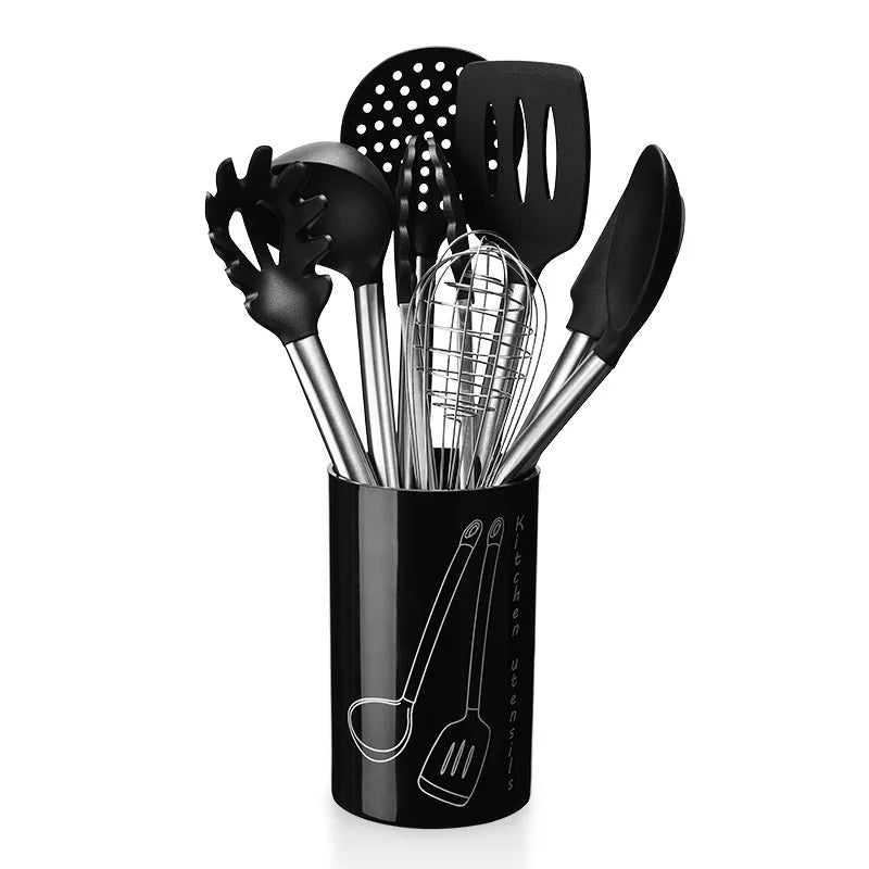9-Piece Silicone Kitchen Utensils Set with Kitchen Utensils Storage Holder – Non-Scratch, Heat Resistant & Dishwasher Safe Set 9-Piece Silicone Kitchen Utensils Set with Kitchen Utensils