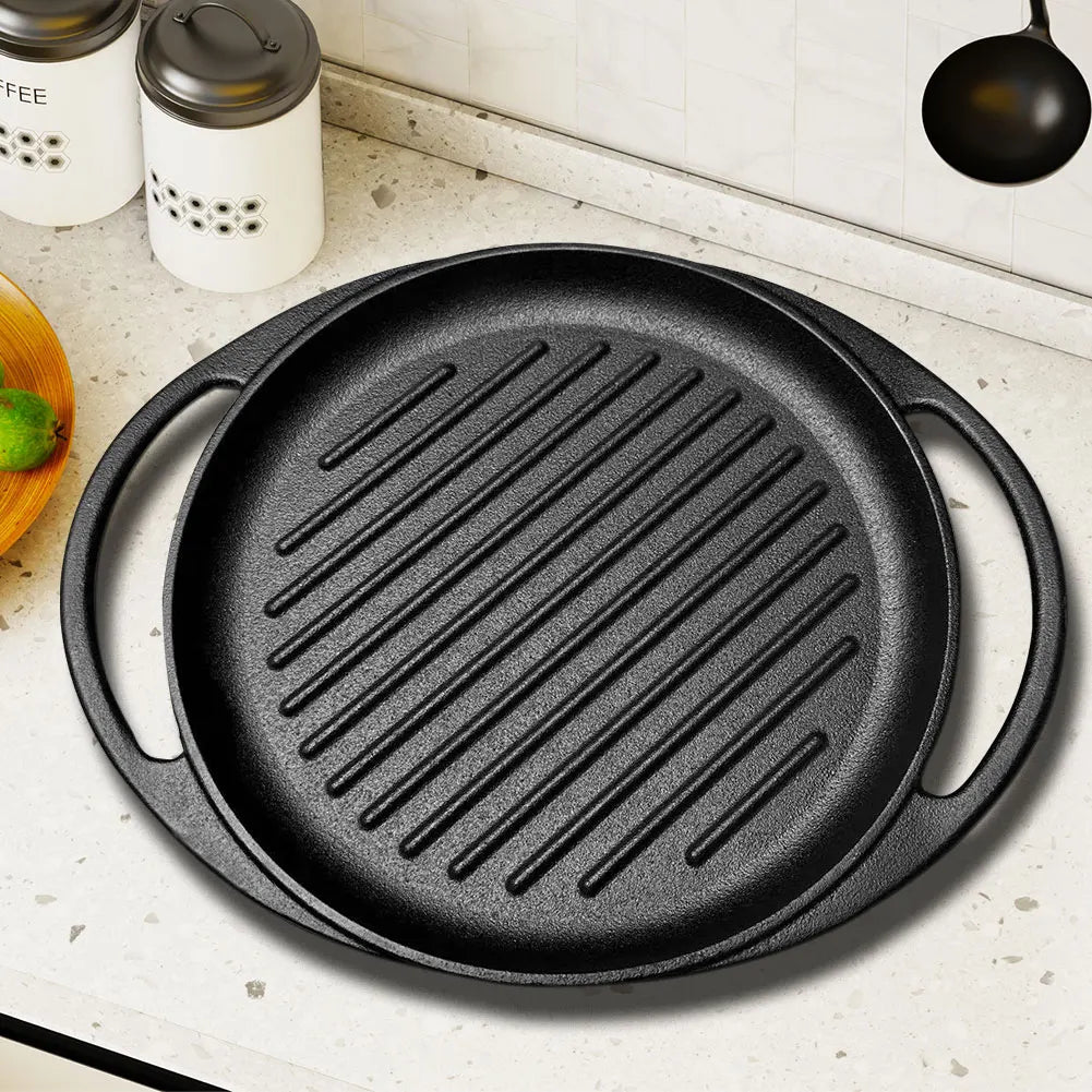 Iron Grill Pan with Dual Handles - 10 Inch