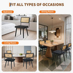 Rattan Back Dining Chair with Velvet Seat | Wooden Legs | 3 Colours