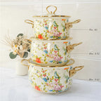 Retro Floral Enamel Soup Pot with Lid | Gas & Induction | 4 Designs | 2L–5.5L