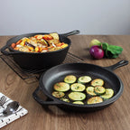 Heavy-Duty 2-in-1 Cast Iron Combo – Pre-Seasoned 10-Inch Dutch Oven (3 Quart Capacity) with Reversible Frying Pan Lid, Multi-Purpose Cookware for Bread, Roasting & Everyday Cooking