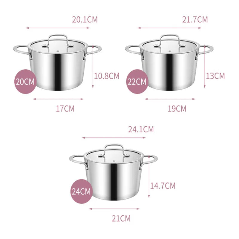 304 Stainless Steel Saucepan with Stainless Steel Lid & Stock Pot with Glass Lid, Compatible with Gas & Electric Hobs, Multi-Size Cookware Available in 16cm, 18cm, 20cm, 22cm & 24cm for Everyday Cooking
