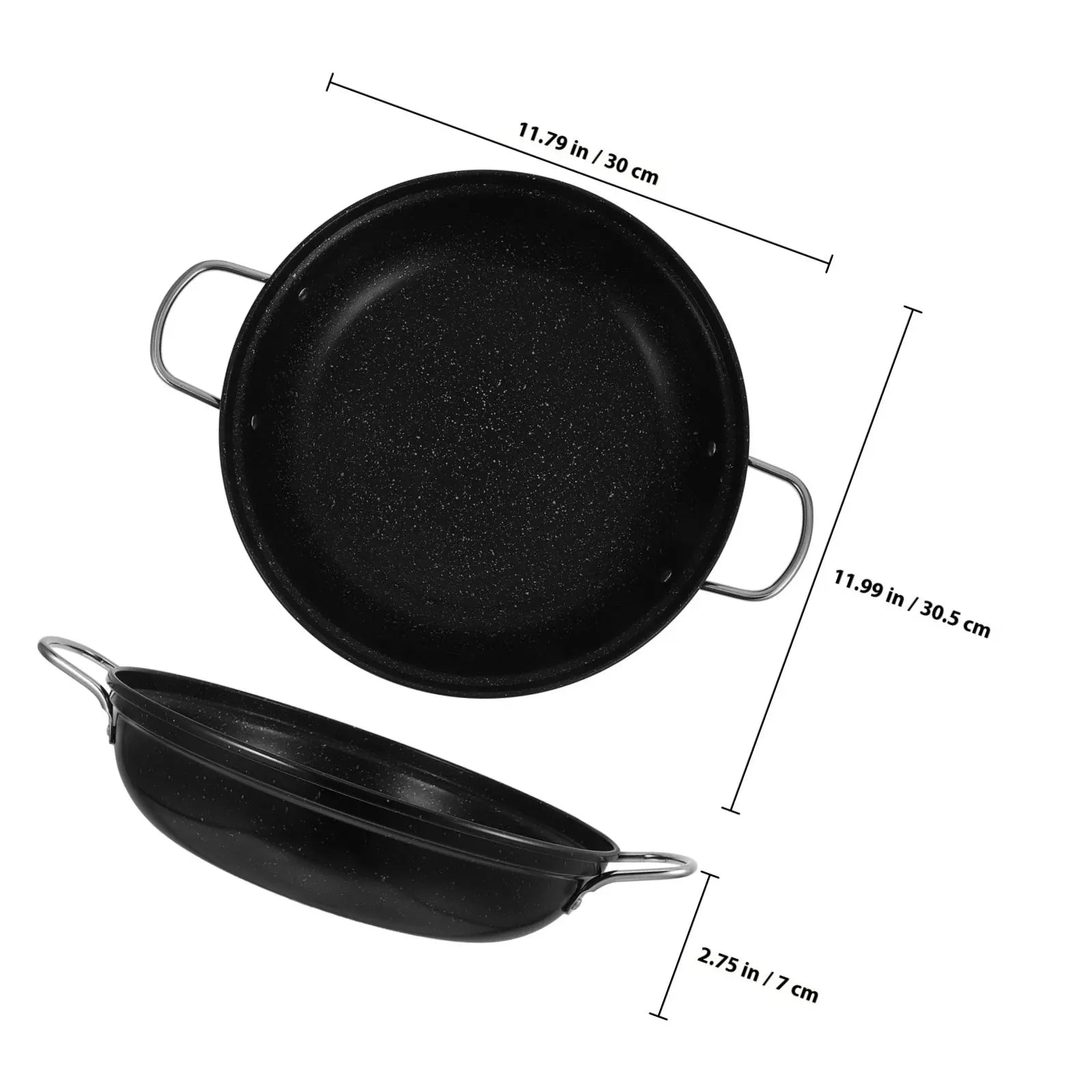 Black Nonstick Wok with Dual Stainless Steel Handles - Ideal for Stir-fries, Fried Rice, Deep-frying, Sauteed Vegetables, Pan-seared Meats, Curries, Seafood and Noodles. Compatible with Gas, Electric and Ceramic Stovetops. Available in Sizes 24cm and 30cm 30.5X30X7CM