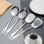 6-Piece Stainless Steel Kitchen Utensil Set – Heat-Resistant with Ergonomic Handles & Hanging Holes, Includes Slotted Spoon, Ladle, Turner, Cooking Spoon & Rice Spoon