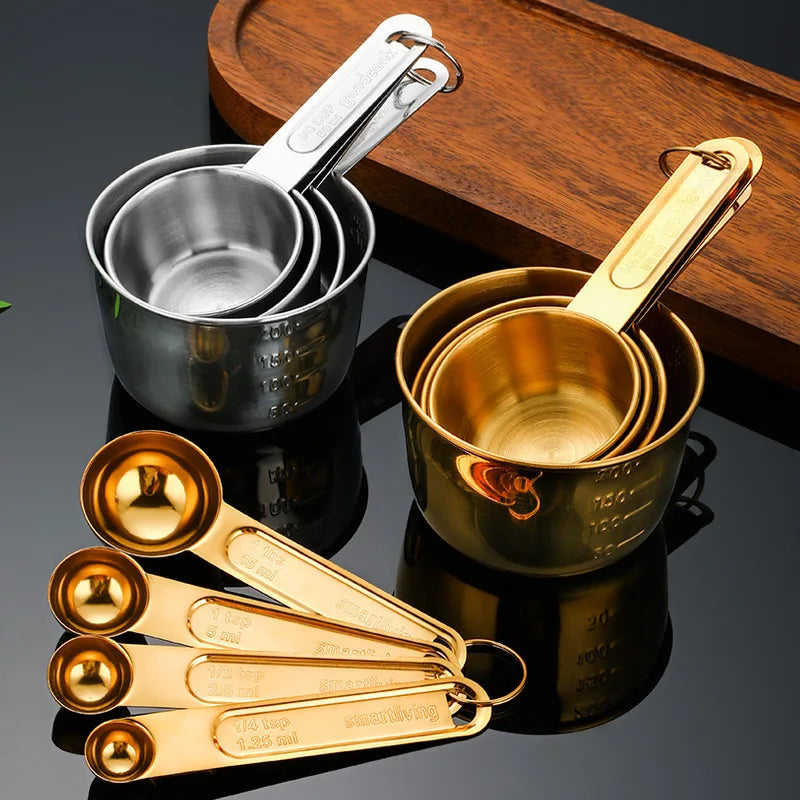 8-Piece Gold Stainless Steel Measuring Cups & Spoons Set