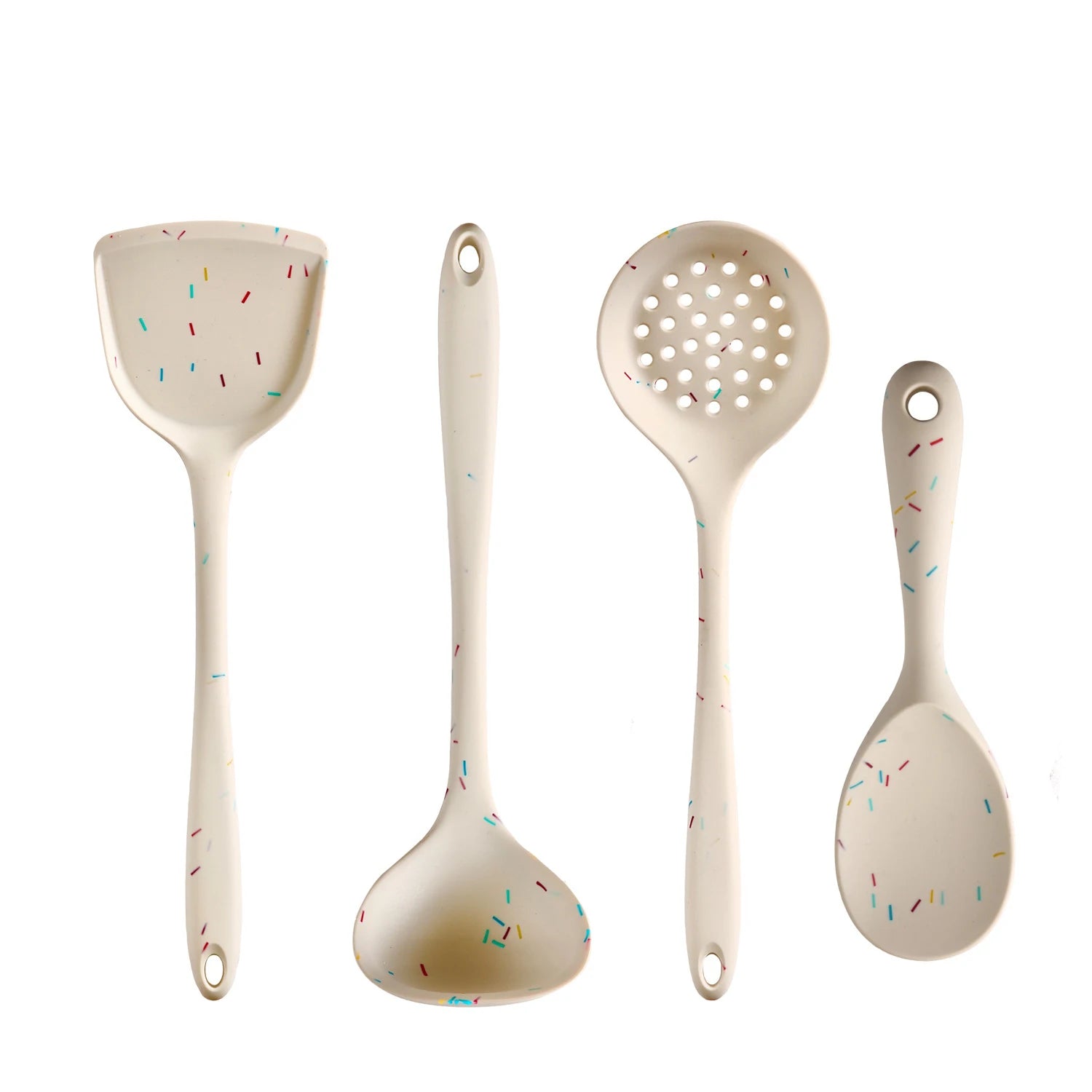 7-Piece Silicone Cooking Utensil Set – Food-Grade Silicone, Long Handle Soup Ladle, Skimmer, Stir Fry Spatula, Slotted Spatula, Spaghetti Server, Rice Spoon, Spoon Spatula, High Temperature Resistant, Great for Cooking and Baking 4-Piece Set — Ladle + Skimmer + Spatula + Rice Spoon