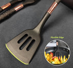 Silicone Cooking Utensils Set with Gold-Plated Handles – Non-Stick Safe, Heat Resistant | Black &amp; Beige | Available in 5, 7, 10 &amp; 12-Piece Sets
