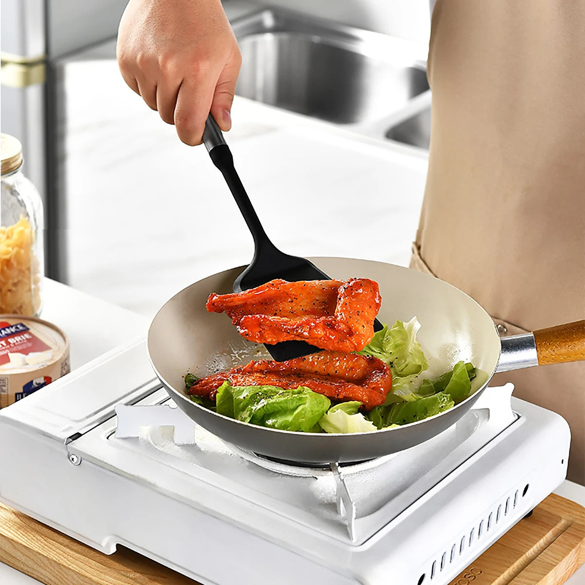 Stainless Steel Handle Silicone Kitchen Utensil Set – Cooking Utensils for Non-Stick Cookware – Spatula, Ladle, Turner & More – Available in Multiple Sets (5 Pieces / 6 Pieces)