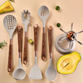 7-Piece Silicone Kitchen Utensil Set – Rose Gold Accents with Wood-Pattern Handles, Heat-Resistant for Non-Stick Cookware 7-Piece Silicone Kitchen Utensil Set