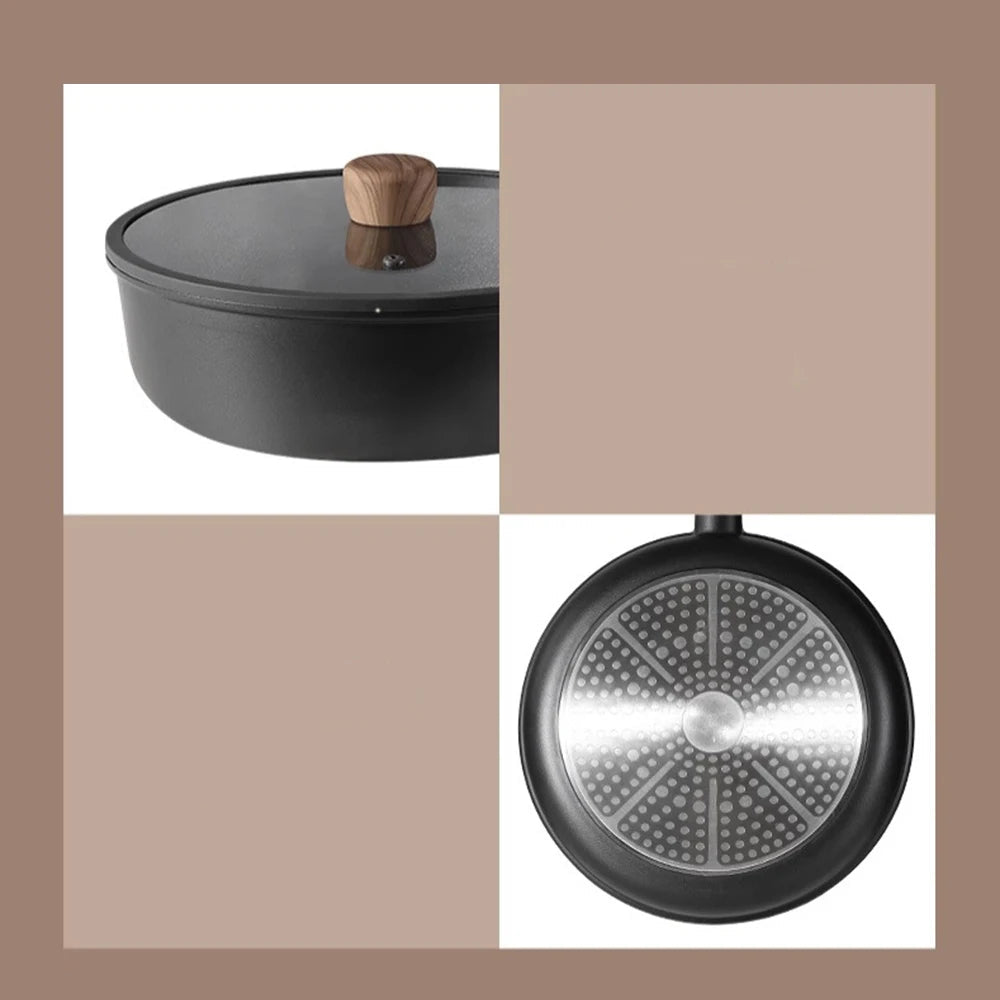 28cm Titanium Nonstick Deep Frying Pan With Glass Lid For Induction Electric Gas Stoves Eco Friendly Cookware