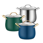 Stainless Steel Soup Pot with Glass Lid & Gold Handles – Thickened Base, Induction Compatible, Great for Soups, Stews, and Everyday Cooking