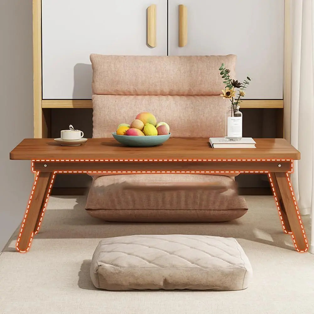 Japanese Style Folding Low Coffee Table | Tatami Floor Desk | Wood & Metal