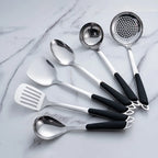 6-Piece Stainless Steel Kitchen Utensil Set with Ergonomic Handles Black handle