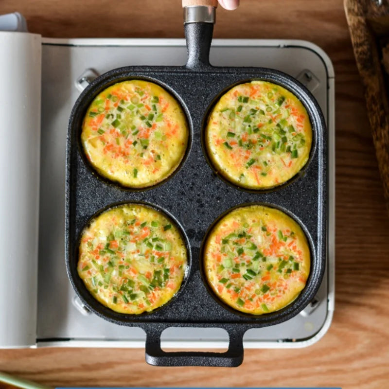 Cast Iron 4-Hole Breakfast Egg Pan – Gas & Induction Compatible | 4 Shape Options