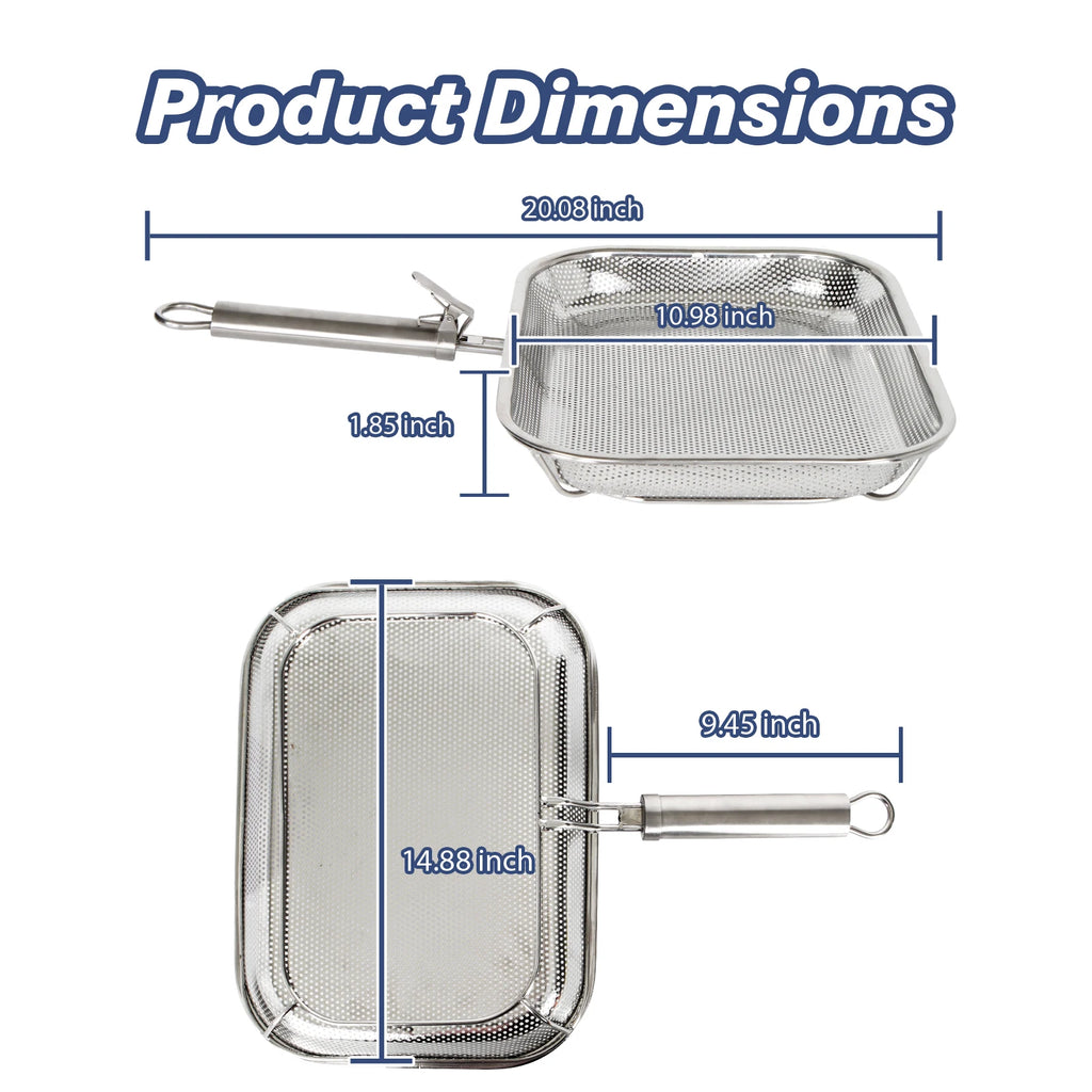 Perforated Stainless Steel Grill Basket with Detachable Handle – Rectangular BBQ Tray for Grilling Vegetables, Fish, and Meat, Ideal for Outdoor Cooking, Food-Grade Stainless Steel, Anti-Rust, Multi-Use, Easy Cleaning