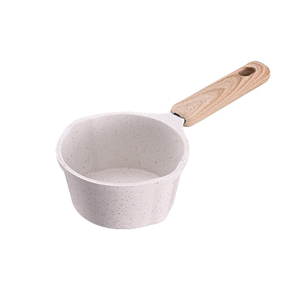 Small Nonstick Saucepan With Wooden Handle For Even Heat Distribution On All Stove Use Cast Aluminum Cookware 300ml white