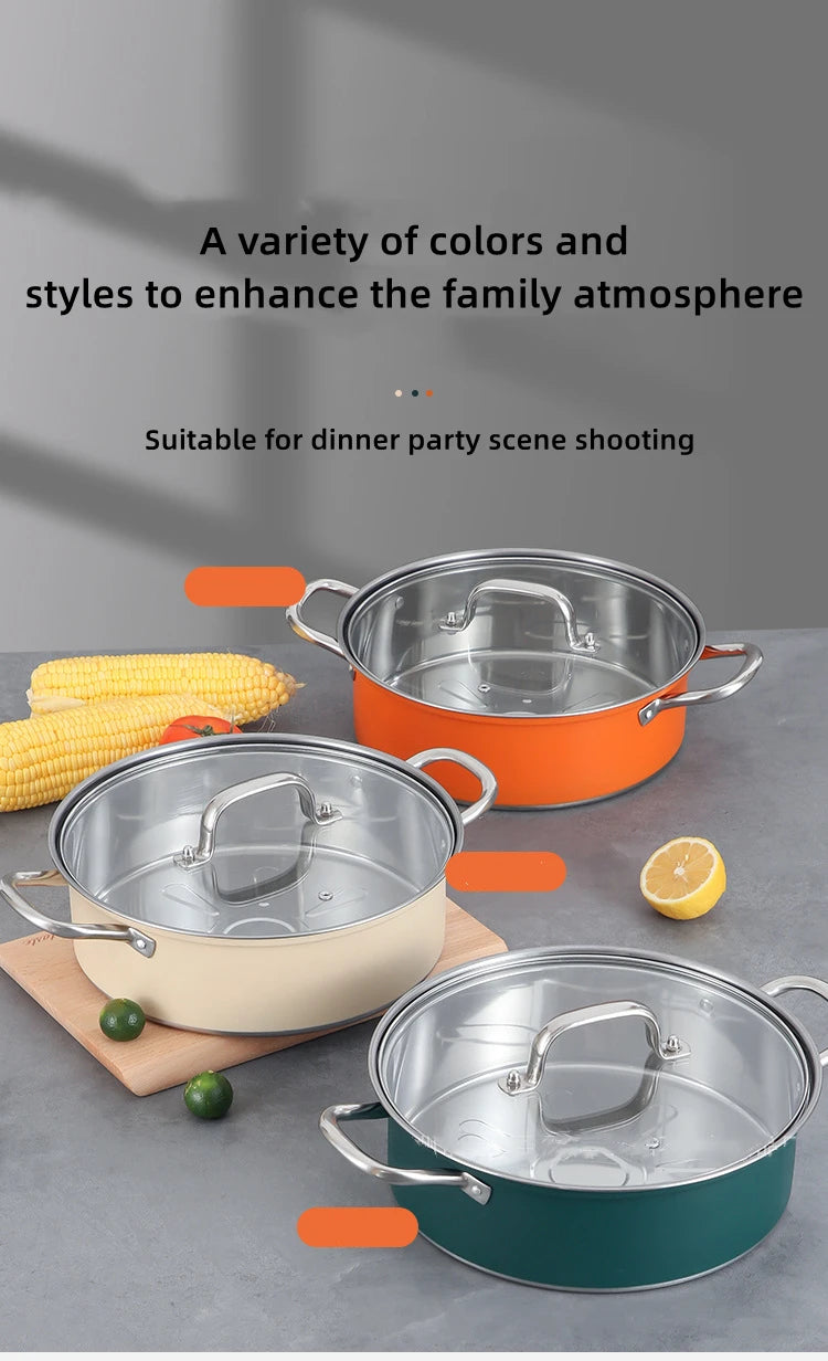 28cm Stainless Steel Stew Pot with Glass Lid – Induction Compatible, Suitable for Gas & Induction, Great for Soups, Stews, and Everyday Cooking