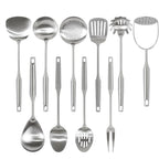 Stainless Steel Kitchen Utensils Set – Long 304 Stainless Steel Cooking Utensil Set, Includes Ladle, Whisk, Tongs, Spatula, Skimmer, Turner, Pasta Server & More, Heat-Resistant & Dishwasher Safe, Available in 3 Sizes