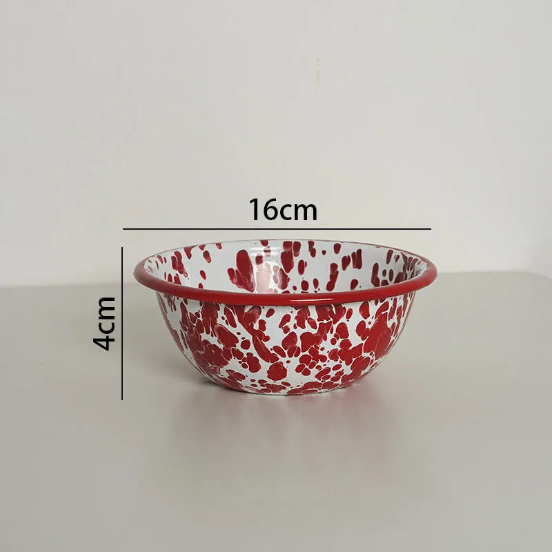 Retro Enamel Dinnerware | Splash Ink Pattern | Plates, Bowls, Cups & Spoons | Assorted Designs E-bowl