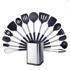 Silicone Kitchen Utensils Set with Stainless Steel Handles – Non-Stick Safe, Heat Resistant | Grey & Black | Available in 5 to 15-Piece Sets