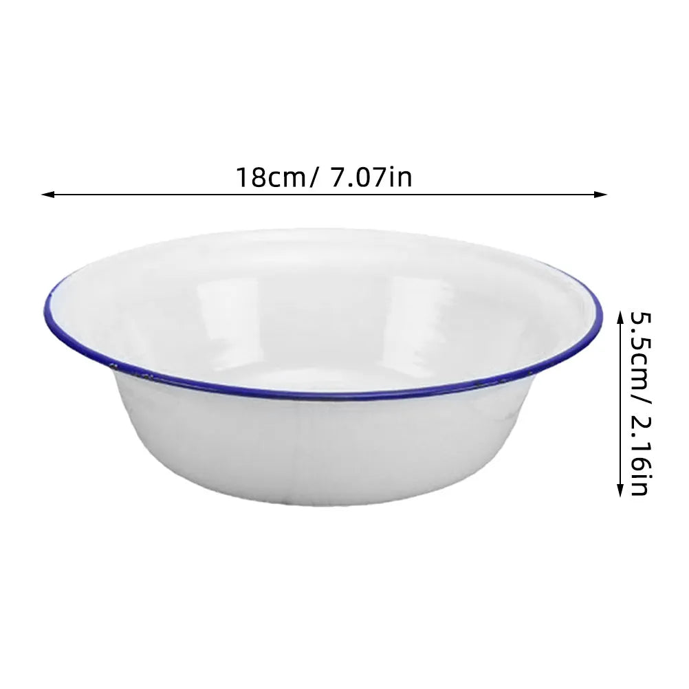Vintage White Enamel Mixing Bowl | Retro Household Enamelware | 2 Sizes 18X18X5.5CM