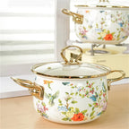 Retro Floral Enamel Soup Pot with Lid | Gas & Induction | 4 Designs | 2L–5.5L