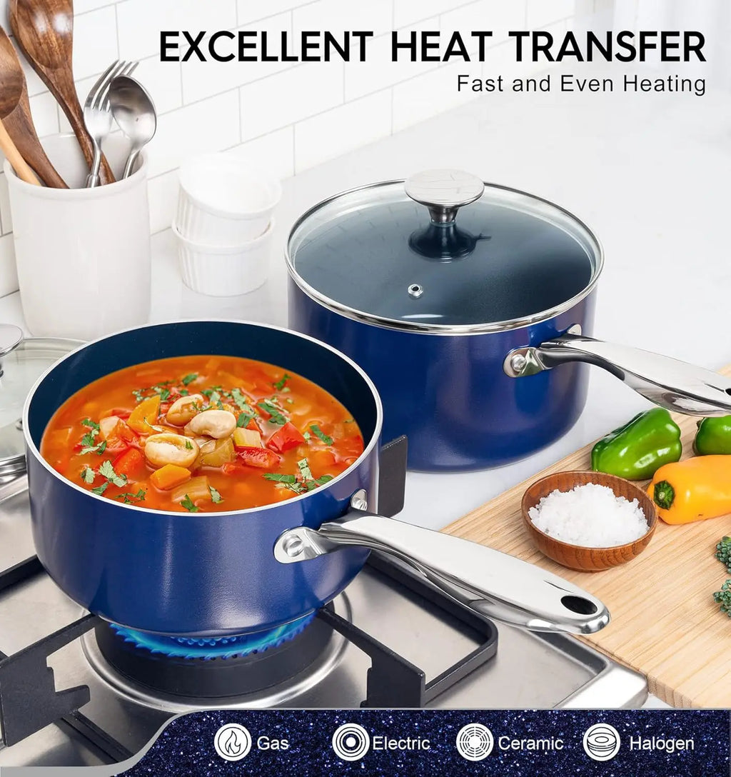 Ceramic Nonstick Saucepan with Lid – Pressed Aluminium, 2-Layer Ceramic Coating, Induction Compatible, Ideal for Soups, Sauces, and Everyday Cooking