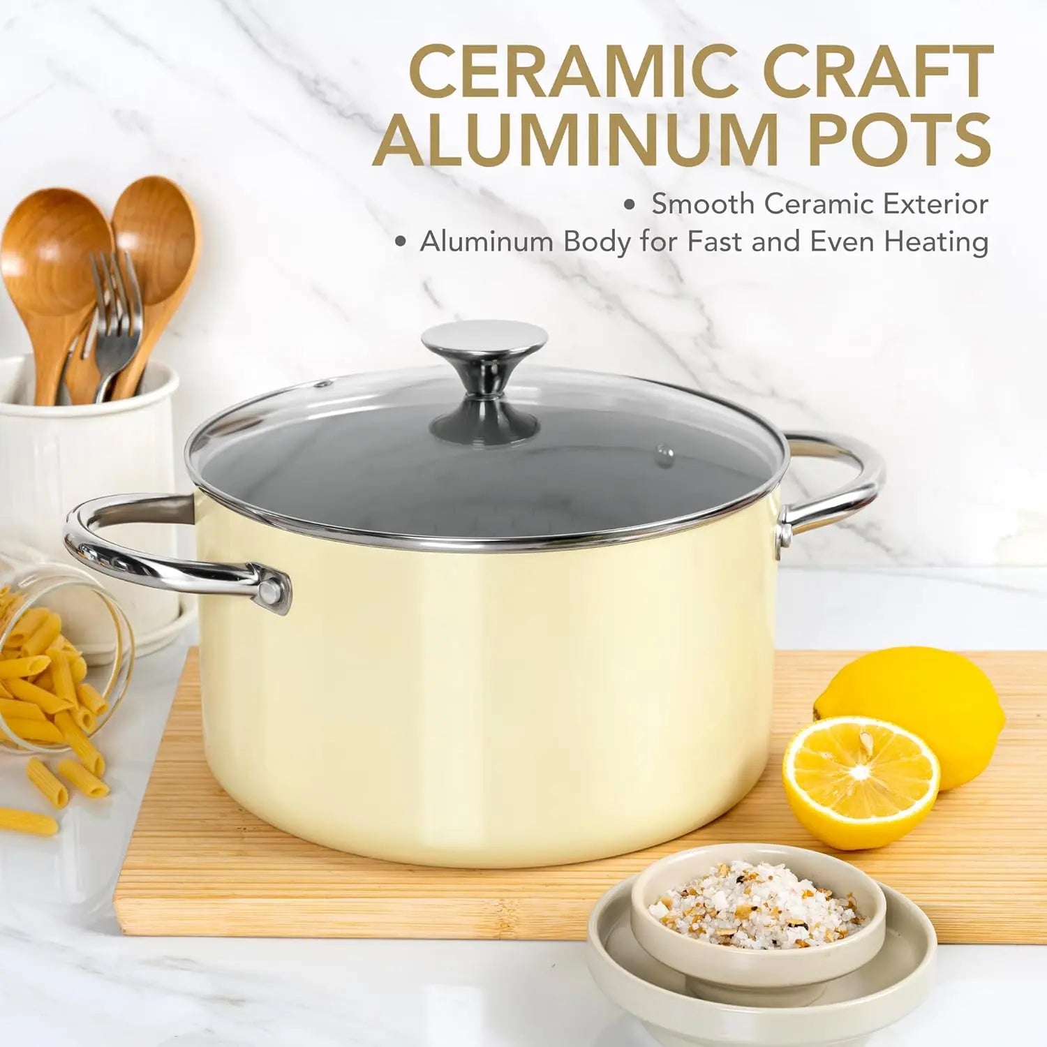Nonstick Ceramic Stock Pot with Lid & Double Handles – Induction-Compatible 6QT Large Soup Pot for Stew, Pasta, Boiling, Everyday Cooking & Family Meals
