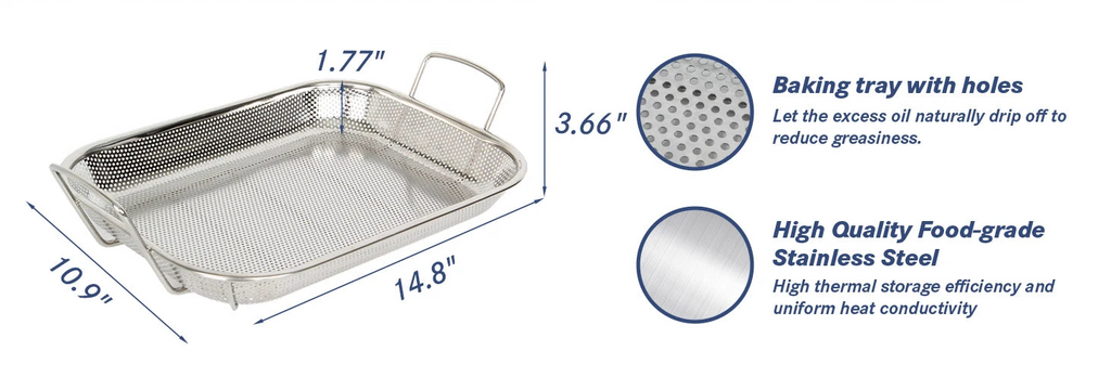 Stainless Steel Perforated BBQ Grill Pan with Micro-Perforated Mesh – Outdoor Roasting & Baking Tray for Steak, Meat, Vegetables & Seafood, Rust-Resistant BBQ Roasting Tray with Even Heat Distribution