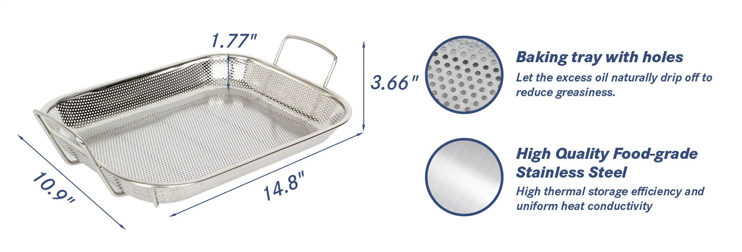 Stainless Steel Perforated BBQ Grill Pan with Micro-Perforated Mesh – Outdoor Roasting & Baking Tray for Steak, Meat, Vegetables & Seafood, Rust-Resistant BBQ Roasting Tray with Even Heat Distribution