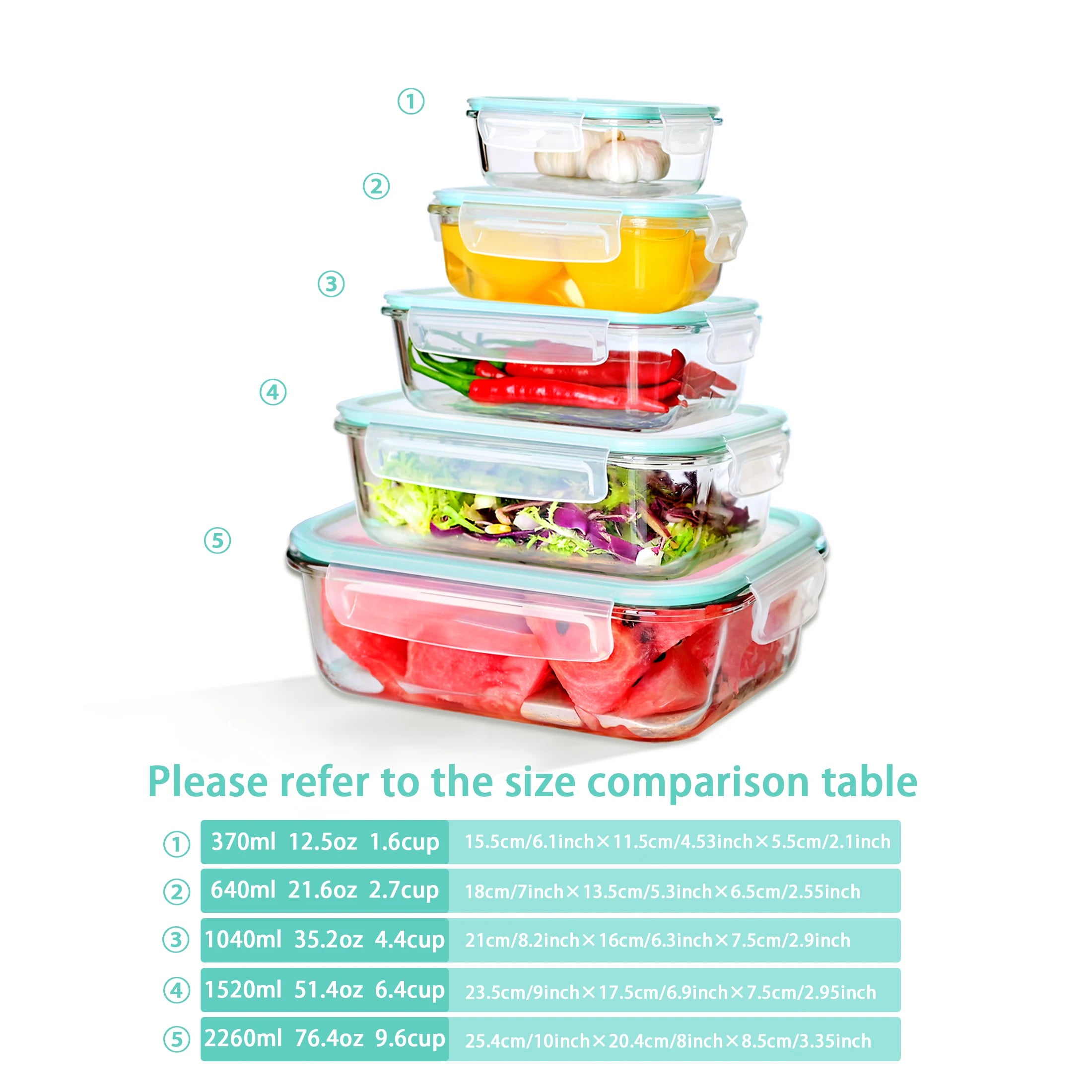 Borosilicate Glass Food Storage Containers with Snap-Lock Lids – BPA-Free, Microwave & Dishwasher Safe, Stackable, Available in 2, 4 & 6-Pack