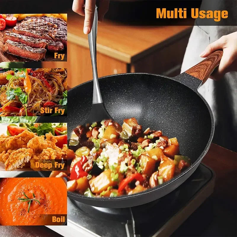 32cm Non-Stick Wok – Maifan Stone Coating, Gas & Induction Compatible, Great for Stir-Frying, Sautéing, and Everyday Cooking