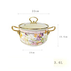 Retro Floral Enamel Stew Pot with Lid | Double Handle | 2 Designs | 2.8L–5L B 3.6L
