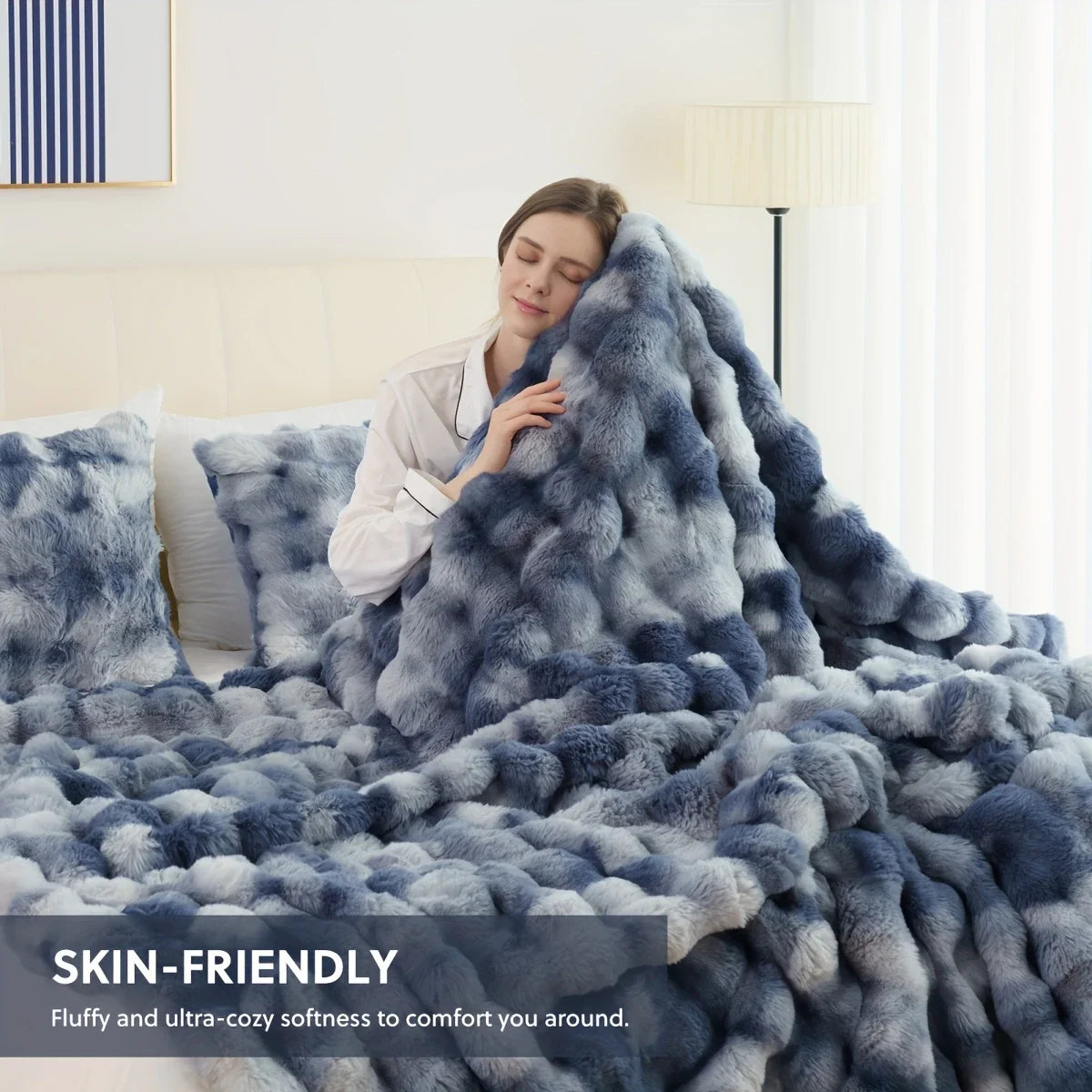 Faux Rabbit Fleece Throw Blanket | Soft & Warm | 100% Polyester TIE DYE BLUE UNITED KINGDOM