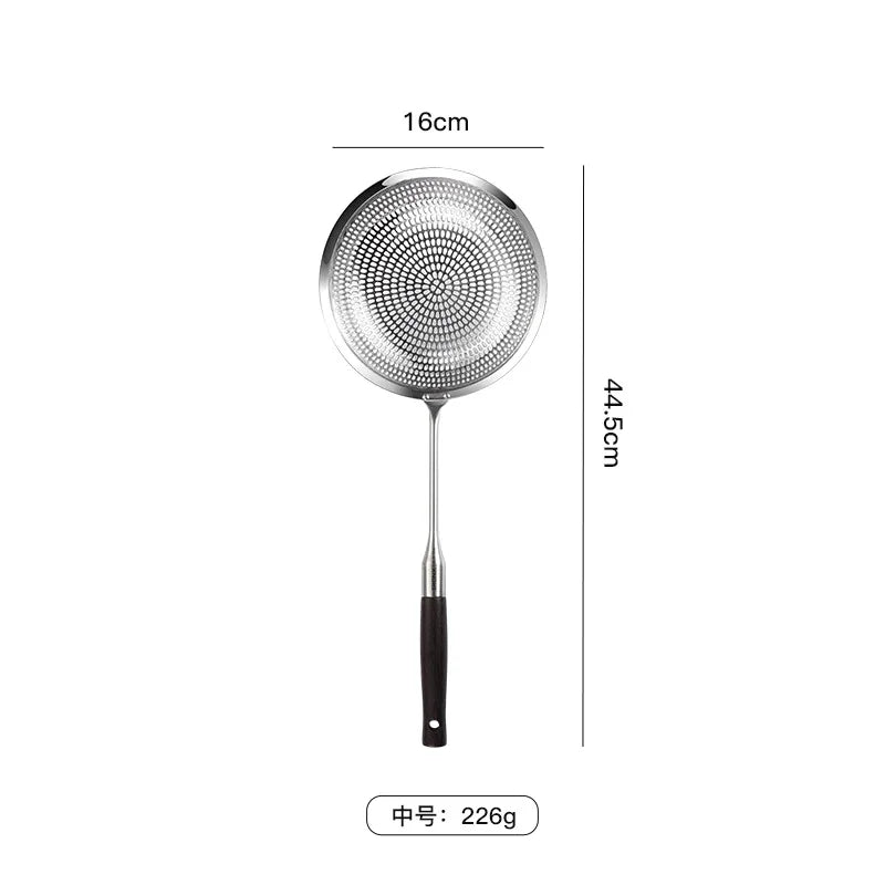 304 Stainless Steel Fine Mesh Kitchen Skimmer Strainer with Non-Slip Anti-Scald Wooden Handle, Great for Deep Frying, Noodles, Dumplings, Pasta & Vegetables, Oil Filtering & Draining, Available in 14cm, 16cm & 19cm Sizes