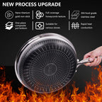 28cm Honeycomb Stainless Steel Nonstick Skillet with Glass Lid – 304 Stainless Steel, Scratch Resistant, Induction Compatible, Great for Frying, Sautéing, and Everyday Cooking