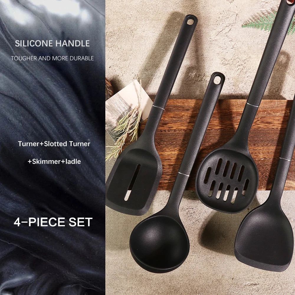 4-Piece Food Grade Silicone Spatula Set – Heat Resistant, Non-Stick Safe black