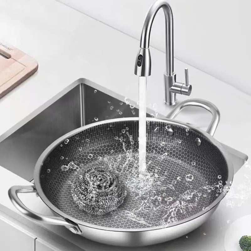 Honeycomb-Textured Stainless Steel Hybrid Wok & Stir-Fry Pan with Double Handles – Large Nonstick Pan, Available in 24cm/28cm
