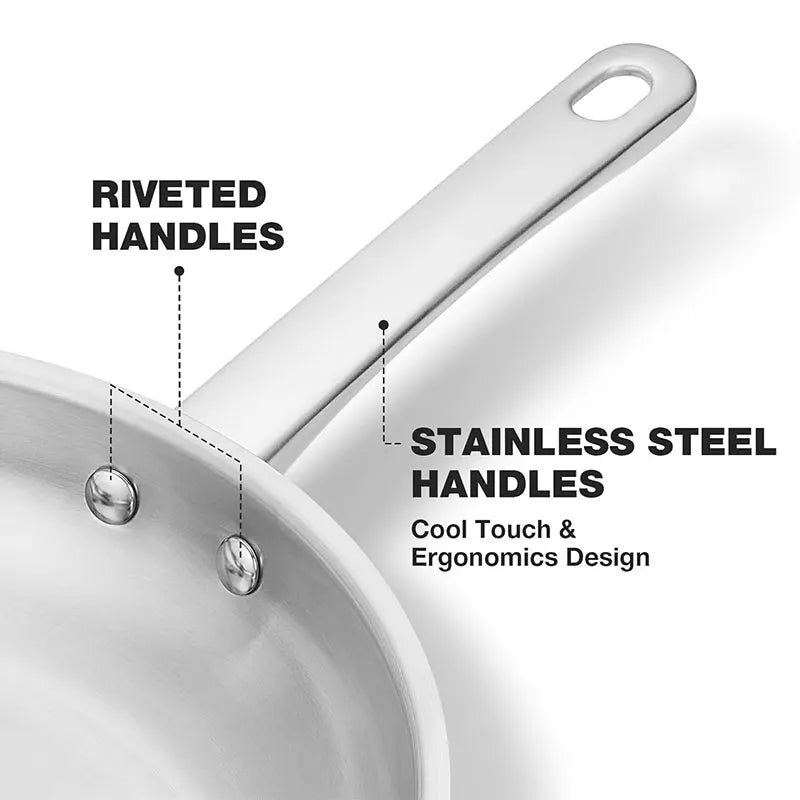 Tri-Ply Stainless Steel Frying Pan 8 Inch 10 Inch Induction Cooking Pan Skillet Fast Heating Chef's Pan Skillet Oven Safe