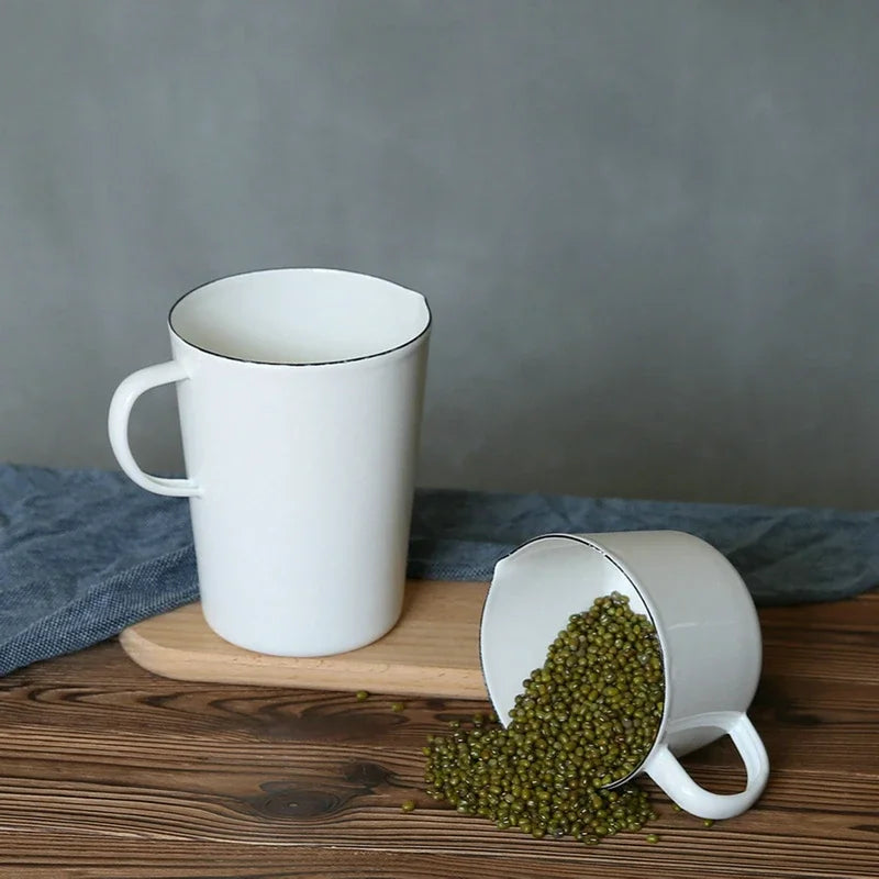 White Enamel Measuring & Milk Cup | Gas & Induction Safe | 500ml & 1000ml