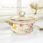 Retro Floral Enamel Stew Pot with Lid | Double Handle | 2 Designs | 2.8L–5L