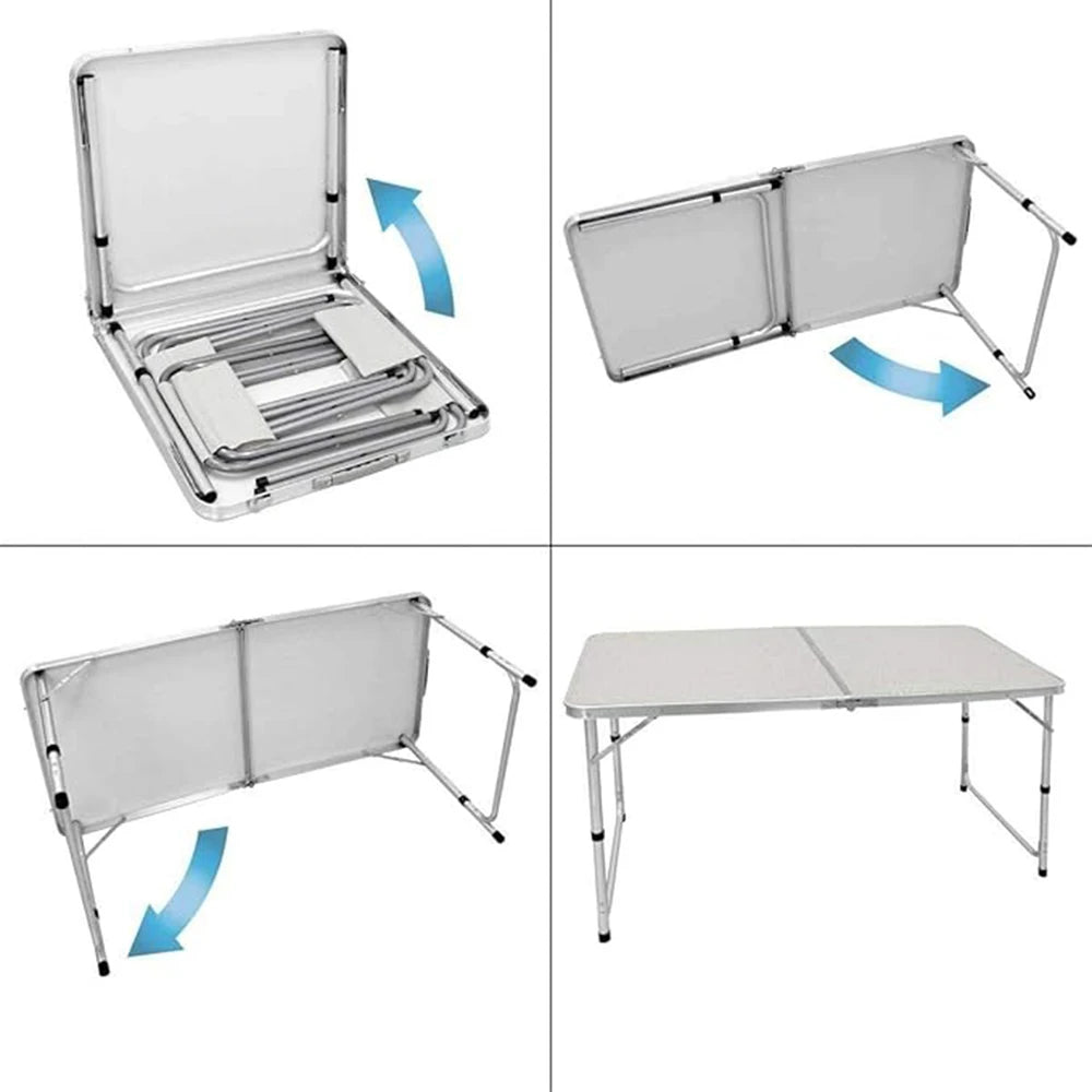 4ft Aluminium Folding Camping Table | 3 Height Settings | 120x60cm