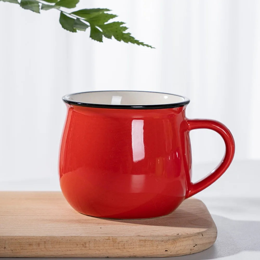 Nordic Ceramic Coffee Mug & Tea Cup – Solid Colour, Vintage Style, Available in 300ml & 400ml, Multiple Colours Red