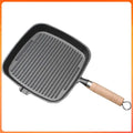 Cast Iron Skillet Frying Pan With Wooden Handle Uncoated Non Stick For Steak Camping Indoor Outdoor Use China Mainland