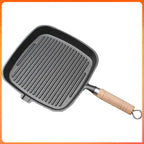 Cast Iron Skillet Frying Pan With Wooden Handle Uncoated Non Stick For Steak Camping Indoor Outdoor Use China Mainland